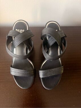PAIGE Black Crisscross Elastic Wedge Sandals